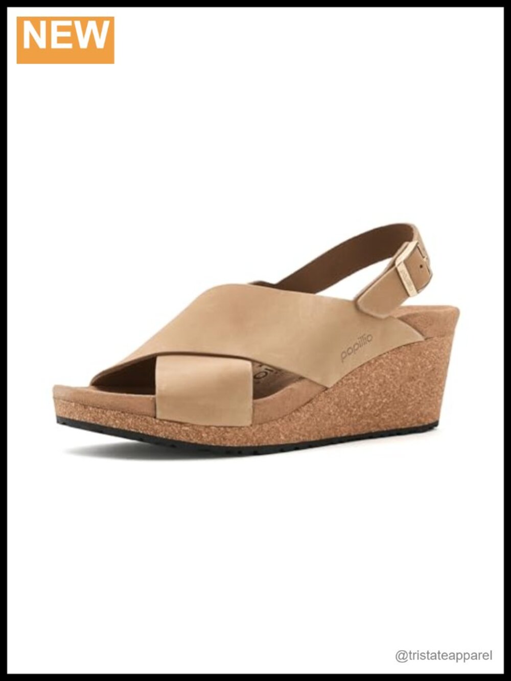 Nubuck Leather Wedge Sandal – Cork Footbed, Adjustable Buckle, Slingback